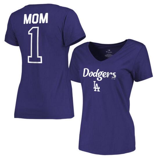 Los Angeles Dodgers Women's 2017 Mother's Day #1 Mom V Neck T Shirt Royal