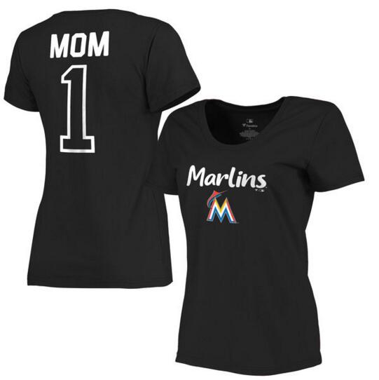 Miami Marlins Women's 2017 Mother's Day #1 Mom Plus Size T Shirt Black