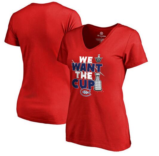 Montreal Canadiens Fanatics Branded Women's 2017 NHL Stanley Cup Playoff Participant Blue Line Slim Fit V Neck T Shirt Red - Click Image to Close
