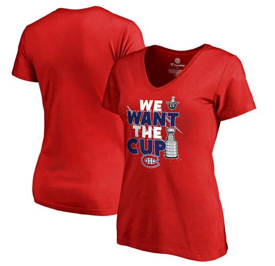Montreal Canadiens Fanatics Branded Women's 2017 NHL Stanley Cup Playoffs Participant Blue Line Plus Size V Neck T Shirt Red - Click Image to Close