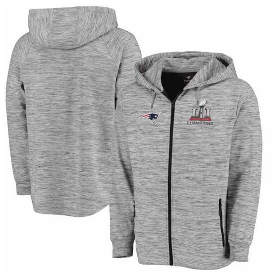 New England Patriots Pro Line by Fanatics Branded Super Bowl LI Champions Left Tackle Space Dye Full Zip Hoodie Heathered Gray - Click Image to Close