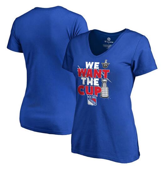 New York Rangers Fanatics Branded Women's 2017 NHL Stanley Cup Playoff Participant Blue Line Plus Size V Neck T Shirt Royal