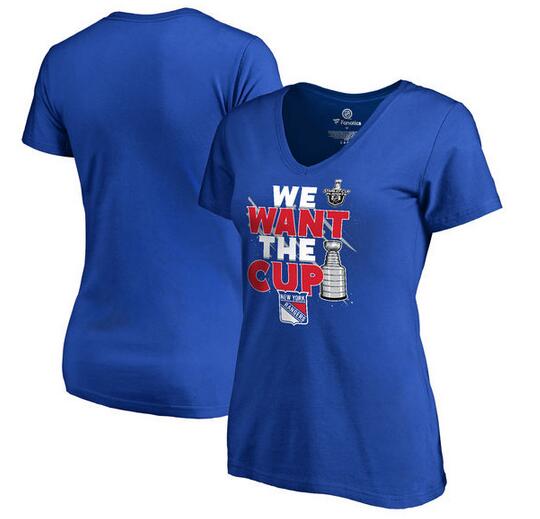 New York Rangers Fanatics Branded Women's 2017 NHL Stanley Cup Playoff Participant Blue Line Slim Fit V Neck T Shirt Royal