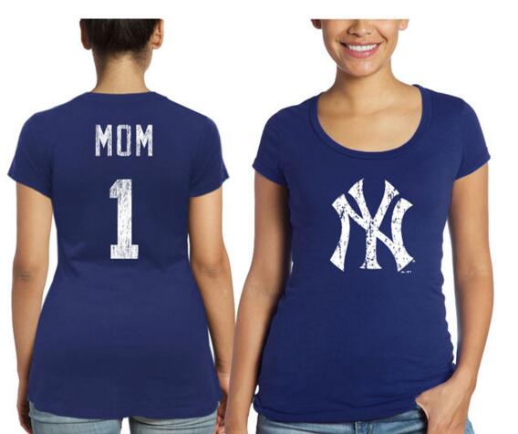 New York Yankees Majestic Threads Women's Mother's Day #1 Mom T Shirt Navy Blue