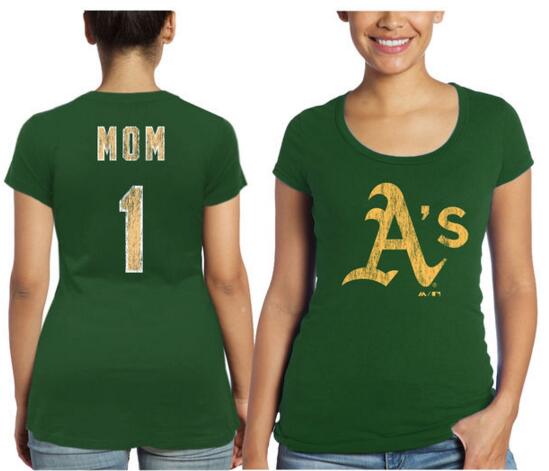 Oakland Athletics Majestic Threads Women's Mother's Day #1 Mom T Shirt Green - Click Image to Close