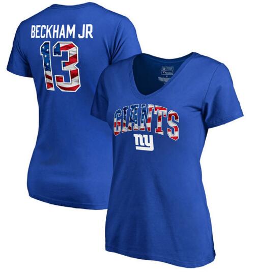 Odell Beckham Jr New York Giants NFL Pro Line by Fanatics Branded Women's Banner Wave Name & Number T Shirt Royal