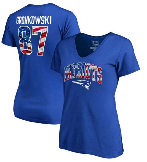 Rob Gronkowski New England Patriots NFL Pro Line by Fanatics Branded Women's Banner Wave Name & Number T Shirt Royal