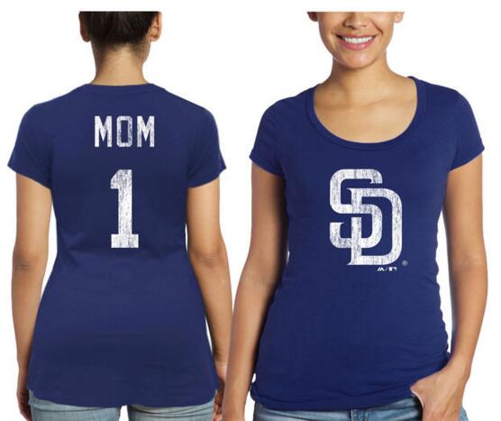 San Diego Padres Majestic Threads Women's Mother's Day #1 Mom T Shirt Navy Blue - Click Image to Close
