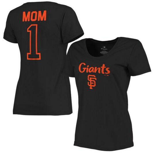 San Francisco Giants Women's 2017 Mother's Day #1 Mom Plus Size T Shirt Black - Click Image to Close