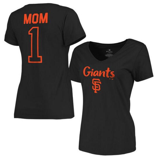 San Francisco Giants Women's 2017 Mother's Day #1 Mom V Neck T Shirt Black