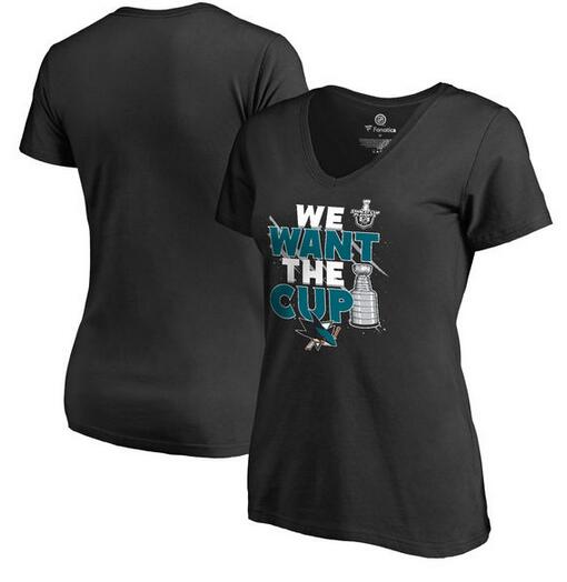 San Jose Sharks Fanatics Branded Women's 2017 NHL Stanley Cup Playoff Participant Blue Line Slim Fit V Neck T Shirt Black