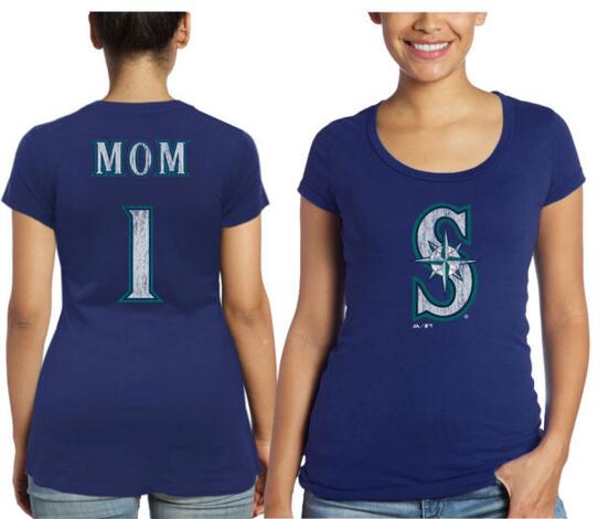 Seattle Mariners Majestic Threads Women's Mother's Day #1 Mom T Shirt Navy Blue
