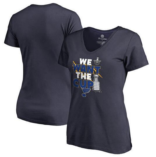 St. Louis Blues Fanatics Branded Women's 2017 NHL Stanley Cup Playoff Participant Blue Line Slim Fit V Neck T Shirt Navy - Click Image to Close