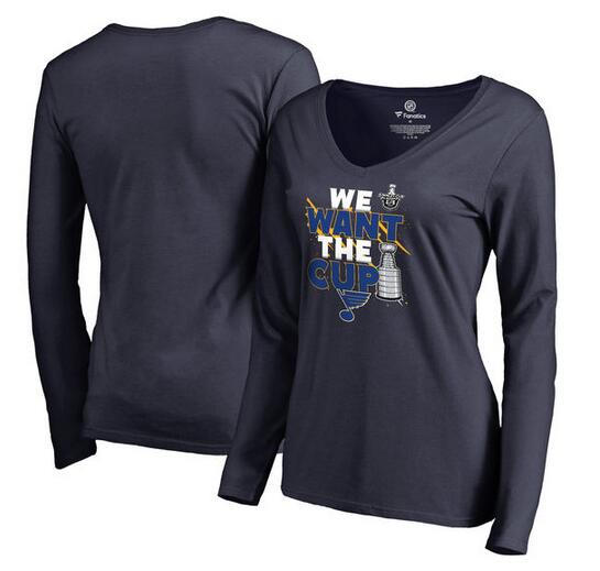 St. Louis Blues Fanatics Branded Women's 2017 NHL Stanley Cup Playoff Participant Blue Line V Neck Long Sleeve T Shirt Navy