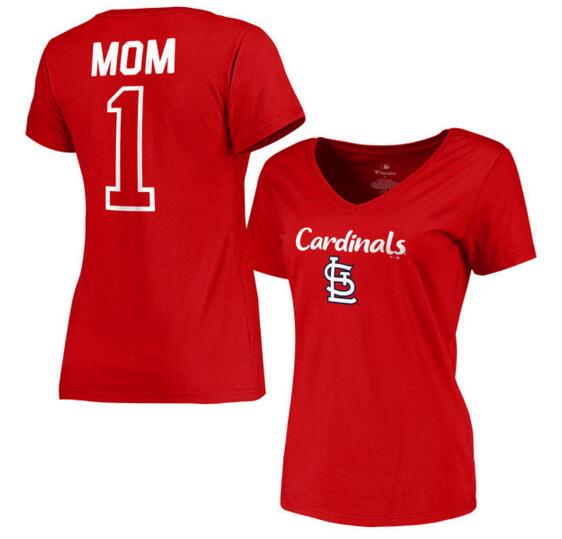 St. Louis Cardinals Women's 2017 Mother's Day #1 Mom V Neck T Shirt Red