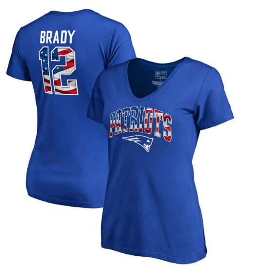 Tom Brady New England Patriots NFL Pro Line by Fanatics Branded Women's Banner Wave Name & Number T Shirt Royal
