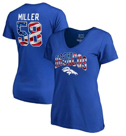 Von Miller Denver Broncos NFL Pro Line by Fanatics Branded Women's Banner Wave Name & Number T Shirt Royal