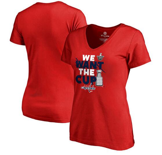 Washington Capitals Fanatics Branded Women's 2017 NHL Stanley Cup Playoff Participant Blue Line Plus Size V Neck T Shirt Red - Click Image to Close
