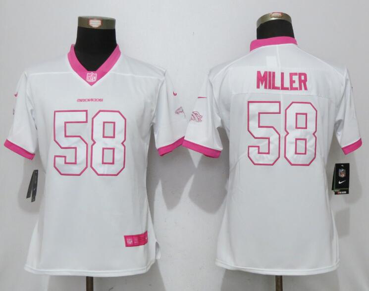 Nike Broncos 58 Von Miller White Pink Women Game Jersey - Click Image to Close