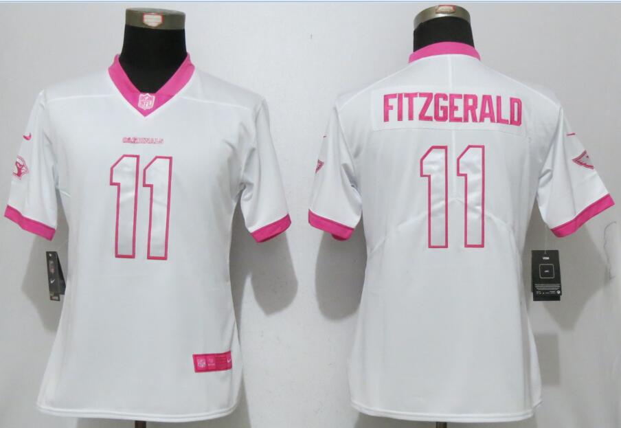 Nike Cardinals 11 Larry Fitzgerald White Pink Women Game Jersey