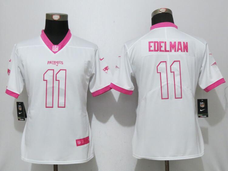 Nike Patriots 11 Julian Edelman White Pink Women Game Jersey