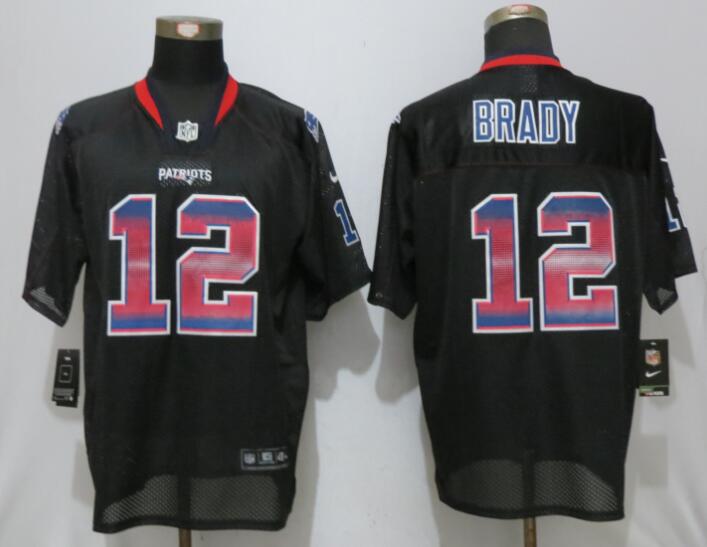 Nike Patriots 12 Tom Brady Black Pro Line Fashion Strobe Elite Jersey