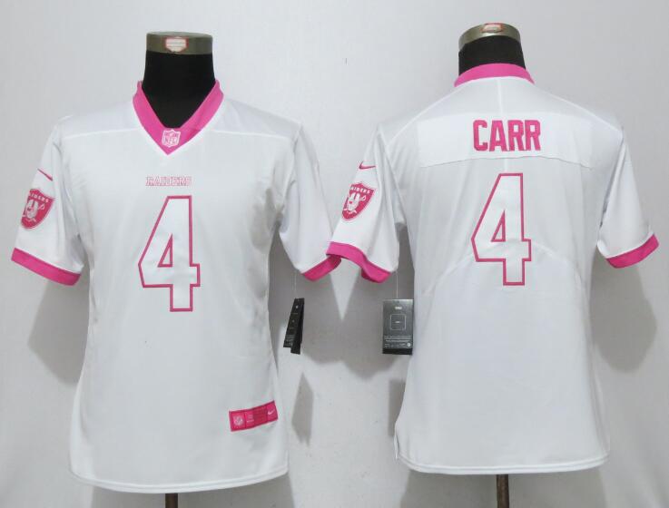 Nike Raiders 4 Derek Carr White Pink Women Game Jersey