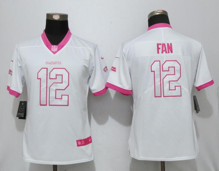 Nike Seahawks 12th Fan White Pink Women Game Jersey