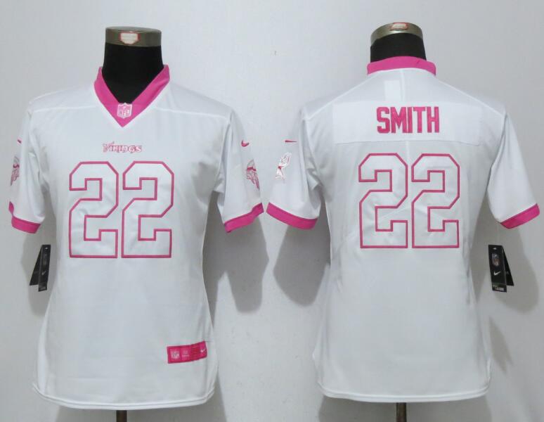 Nike Vikings 22 Harrison Smith White Pink Women Game Jersey