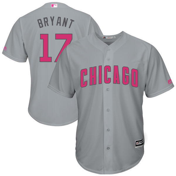 Cubs 17 Kris Bryant Gray Mother's Day Cool Base Jersey