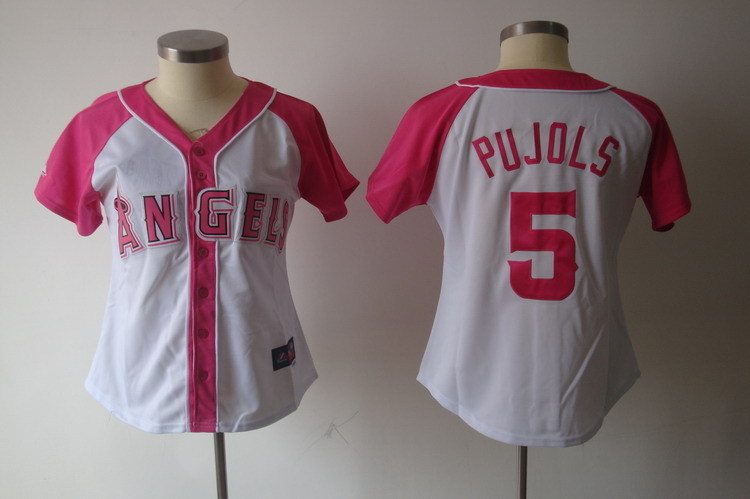 Angels 5 Albert Pujols White Women Pink Splash Fashion Jersey