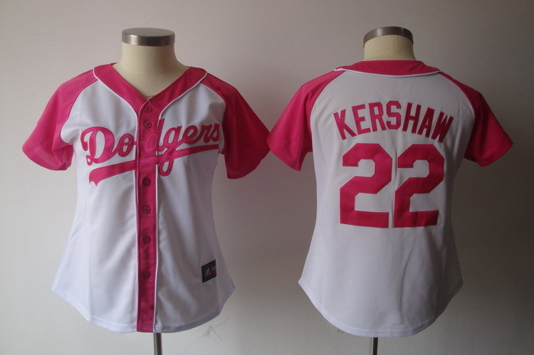 Dodgers 22 Clayton Kershaw White Women Pink Splash Fashion Jersey