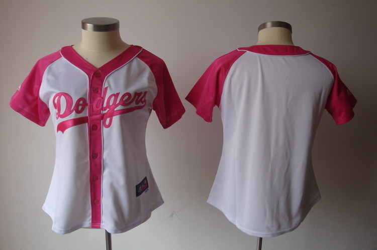 Dodgers Blank White Women Pink Splash Fashion Jersey