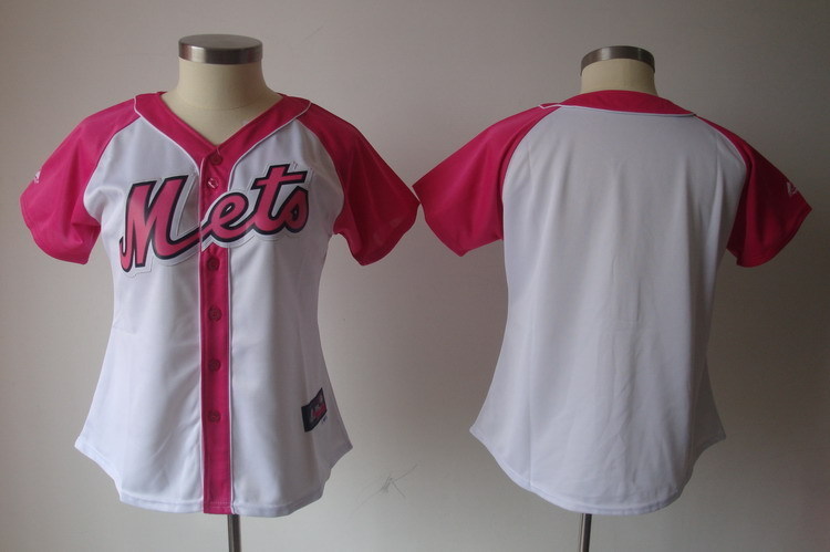 Mets Blank White Women Pink Splash Fashion Jersey