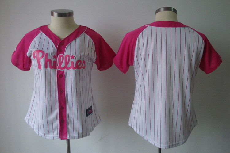 Phillies Blank White Women Pink Splash Fashion Jersey