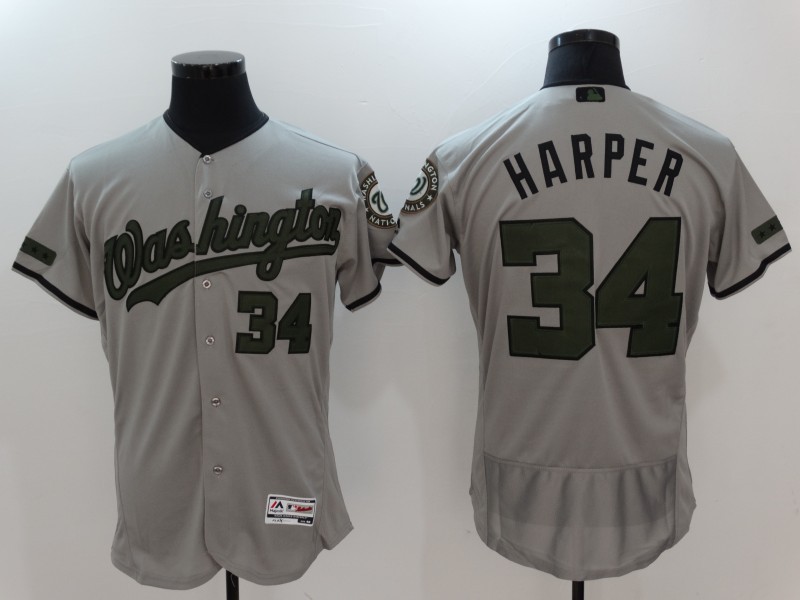 Nationals 34 Bryce Harper Gray 2017 Memorial Day Flexbase Jersey - Click Image to Close