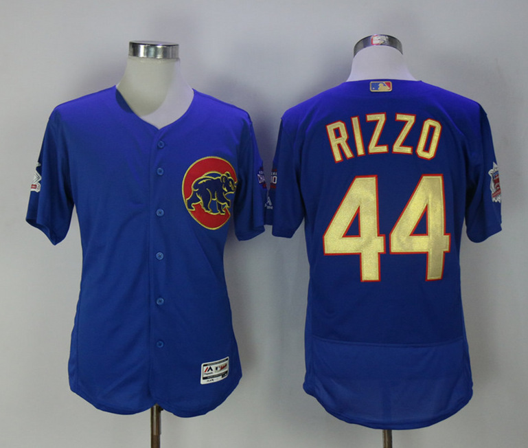 Cubs 44 Anthony Rizzo Blue World Series Champions Gold Program Flexbase Jersey