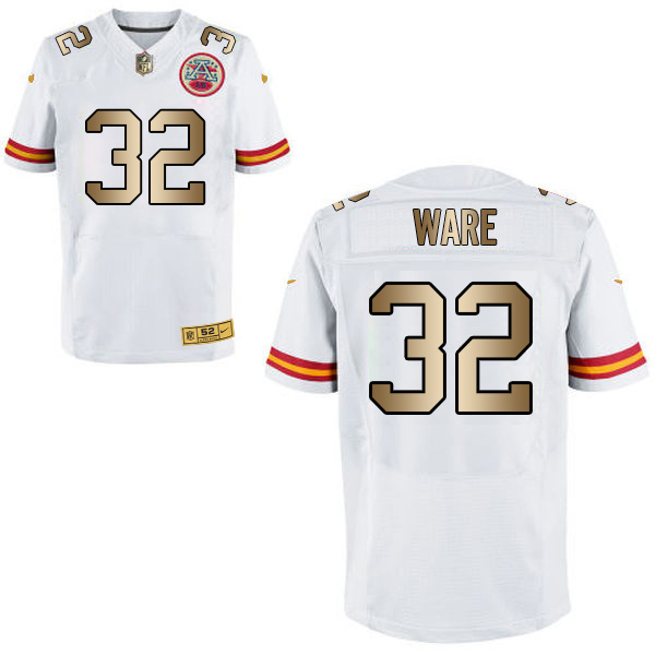 Nike Chiefs 32 Spencer Ware White Gold Elite Jersey