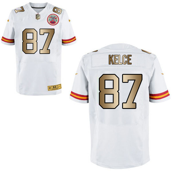 Nike Chiefs 87 Travis Kelce White Gold Elite Jersey
