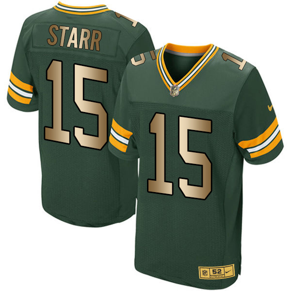 Nike Packers 15 Bart Starr Green Gold Elite Jersey