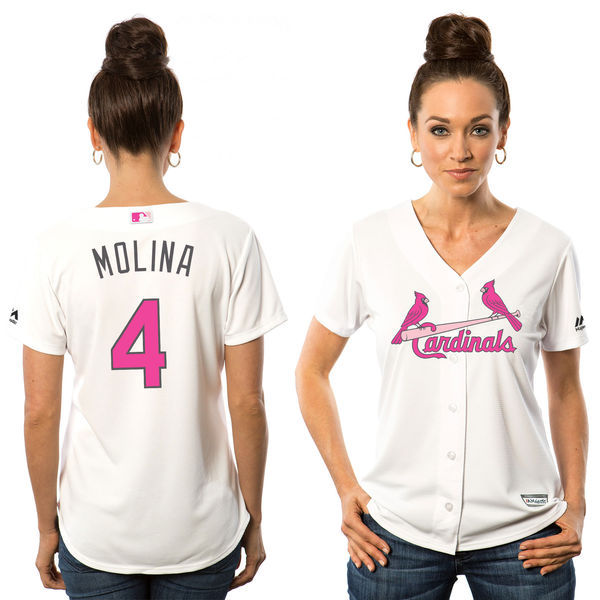 Cardinals 4 Yadier Molina White Women Mother's Day Cool Base Jersey