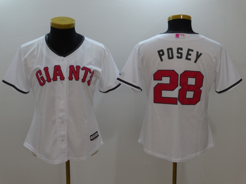 Giants 28 Buster Posey White Women Mother's Day Cool Base Jersey