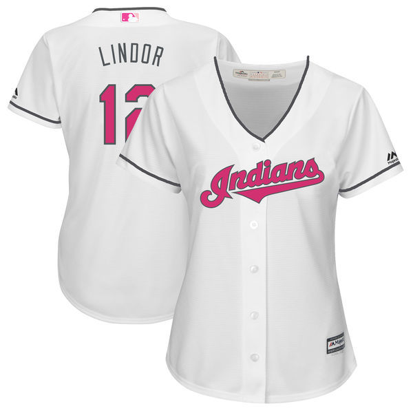 Indians 12 Francisco Lindor White Women Mother's Day Cool Base Jersey - Click Image to Close