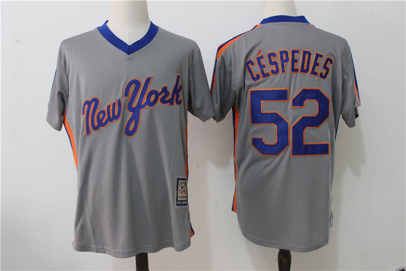 Mets 52 Yoenis Cespedes Gray Cool Base Cooperstown Collection Jersey - Click Image to Close