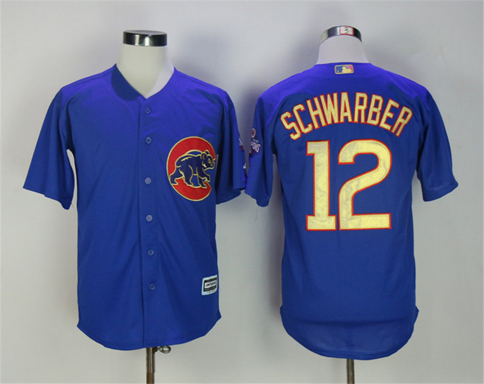 Cubs 12 Kyle Schwarber Blue World Series Champions Cool Base Jersey - Click Image to Close