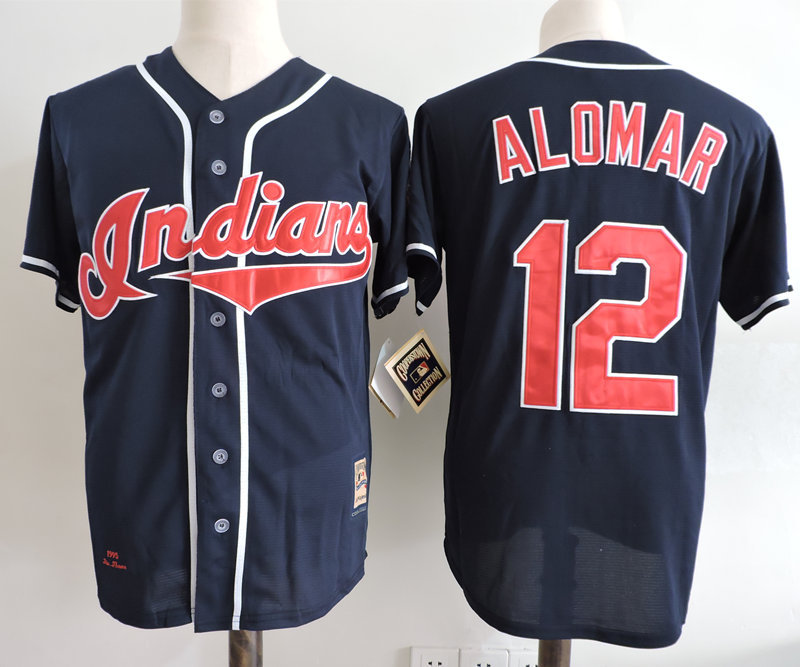 Indians 12 Roberto Alomar Navy 1995 World Series Cooperstown Collection Jersey