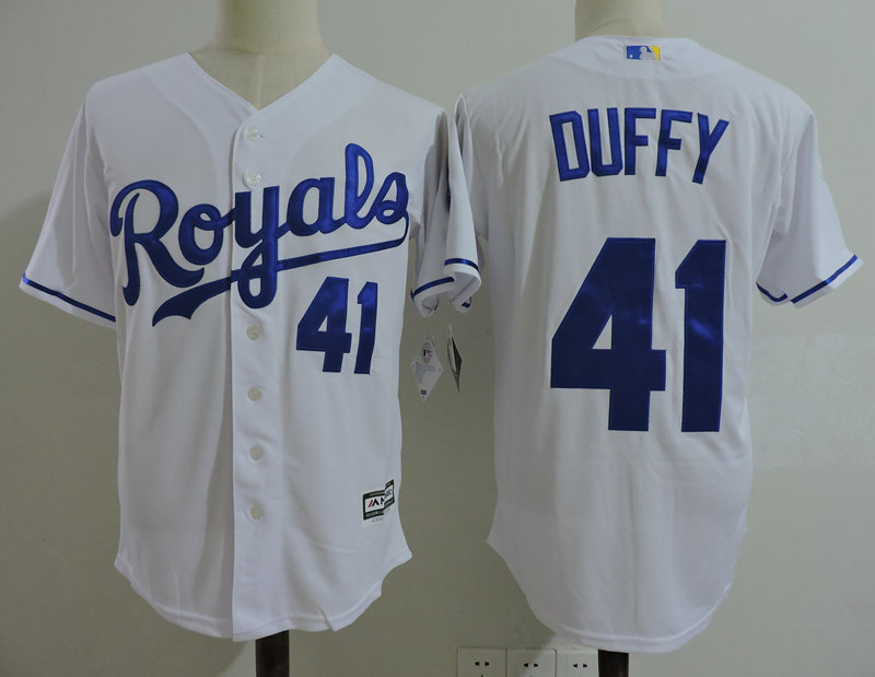 Royals 41 Danny Duffy White Cool Base Jersey - Click Image to Close