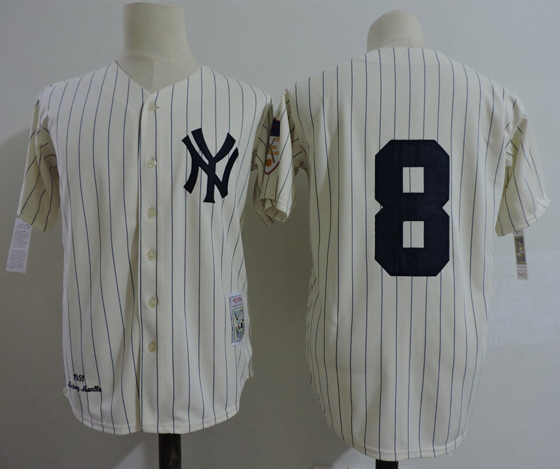 Yankees 8 Mickey Mantle Cream 1951 Throwback Jersey