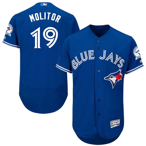Blue Jays 19 Paul Molitor Blue With 40th Anniversary Patch Flexbase Jersey - Click Image to Close