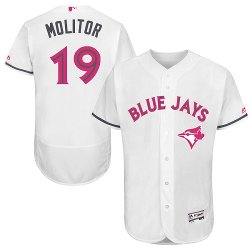 Blue Jays 19 Paul Molitor White Mother's Day Flexbase Jersey - Click Image to Close